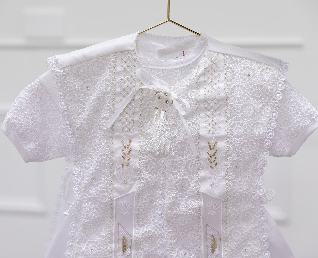 Classic One-Piece Christening Romper w/ Matching Hat