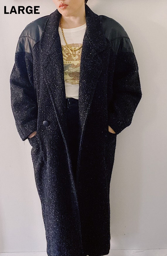 Vintage elongated coat with leather details