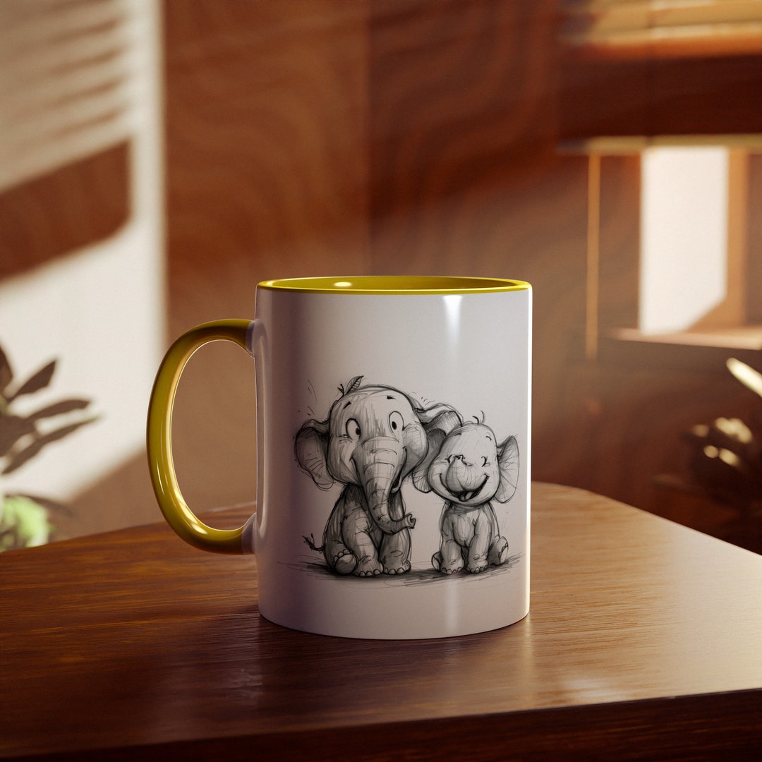 Cute Elephant Mug, Cartoon Style, Coffe Mug, Gift for Mum, Animal Lover ...