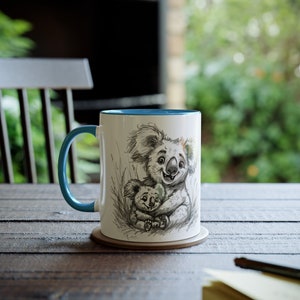 Madre e hijo, madre e hija, retrato familiar, regalo para, mamá, papá, niño, taza de dibujos animados, taza personalizada, familia de koalas, koala