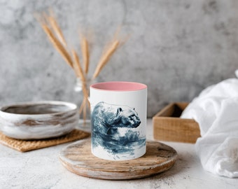 Watercolour Line Art Animal Mug, Polar Bear Mug, Natural Habitat, Gift Mug, Coffee Mug, Ceramic Mug, White Mug, Daddy Mug, Beer Steins