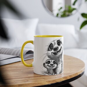 Madre e hijo, madre e hija, retrato familiar, regalo para, mamá, papá, niño, taza de dibujos animados, taza personalizada, familia de suricatas, suricata