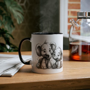 Madre e hijo, madre e hija, retrato familiar, regalo para, mamá, papá, niño, taza de dibujos animados, taza personalizada, familia de elefantes, elefante