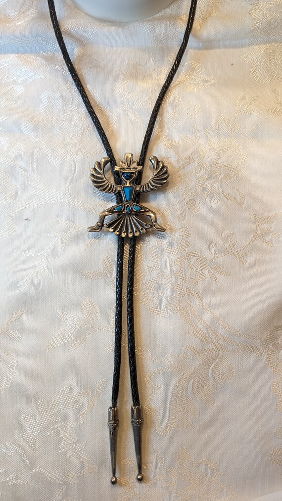 Vintage Zuni Knifewing Bolo Tie with Turquoise Sto
