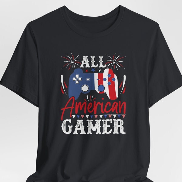 Patriotic All American Gamer Birthday Gift 4th of July Independence Day Shirt Video Game Shirt Gift for Gamer Shirts Video Controller Shirt