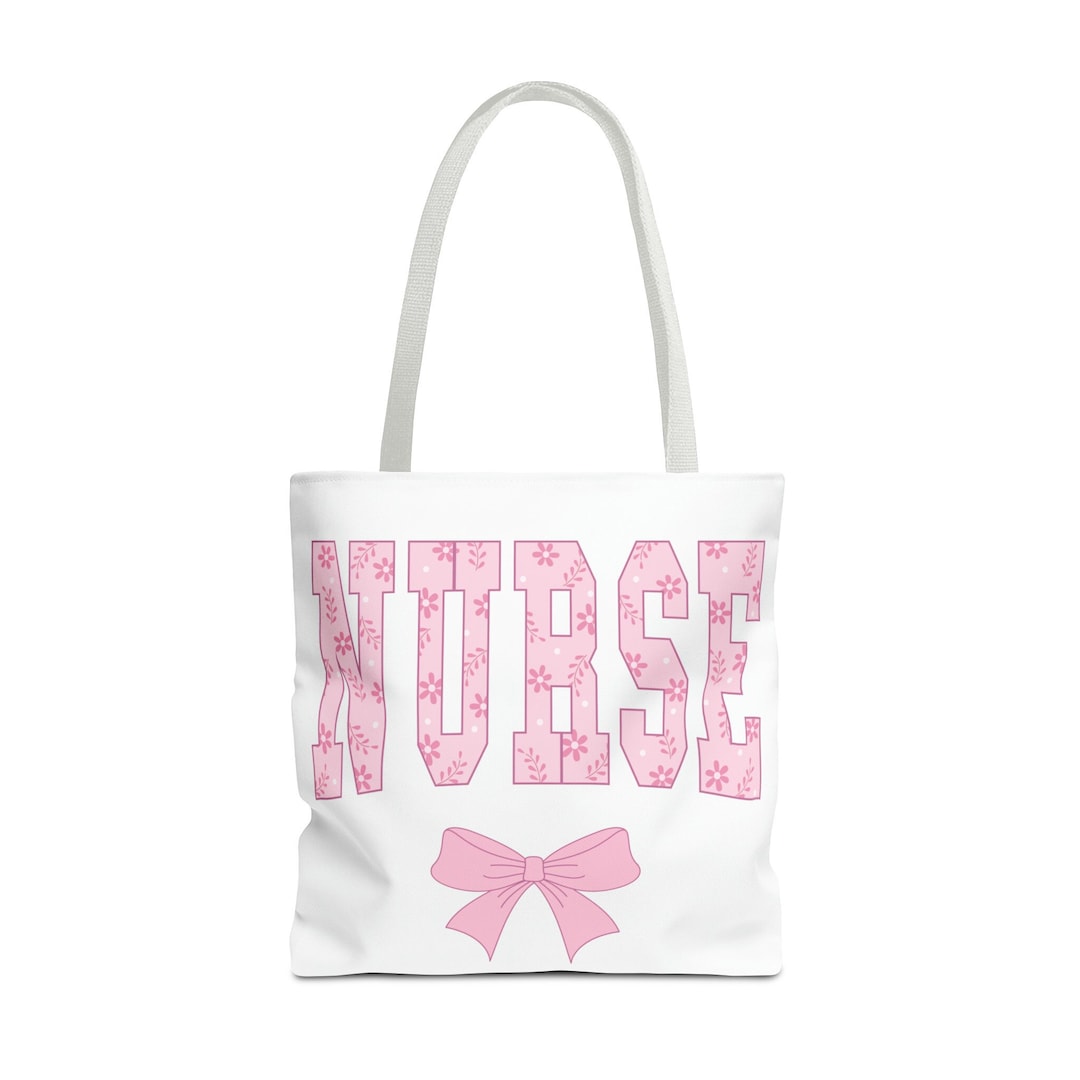 Nurse Pink Bow Tote Coquette White Tote Bag Cancer Awareness RN LPN ...