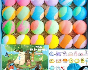 Dual Color Aromatherapy Kids Bath Bombs with Surprise Toys | 24 Fizzy Bath Bomb Gift Set | Fun Bath for Children