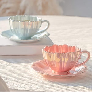 Mother’s Day Gift, Flower teacup and saucer set, coffee mug and saucer, teacup, coffee mug, afternoon tea