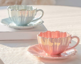 Mother’s Day Gift, Flower teacup and saucer set, coffee mug and saucer, teacup, coffee mug, afternoon tea