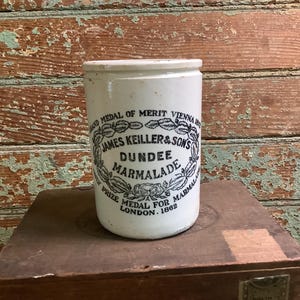 Vintage James Keiller Dundee Marmalade Jar, English Stoneware Advertising Pot