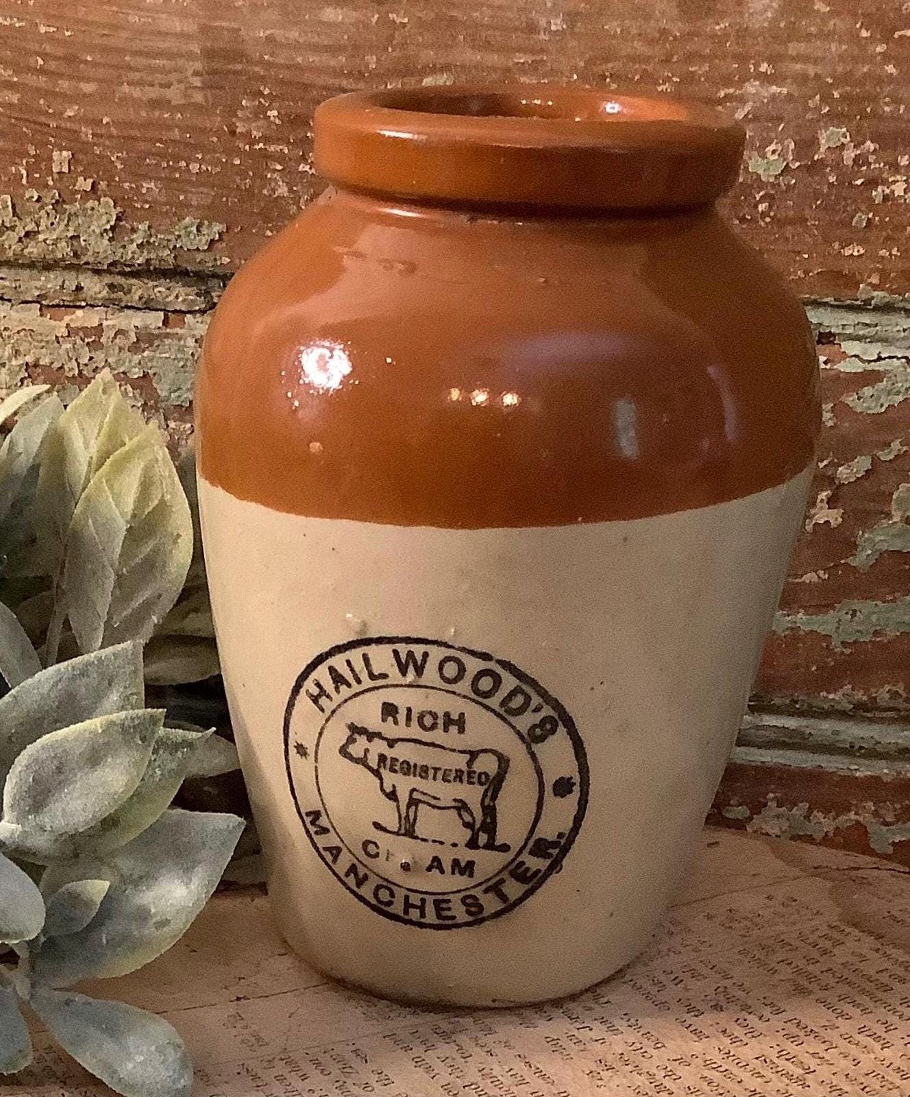 Vintage Hailwoods Manchester Stoneware Cream Pot: English Advertising Jar