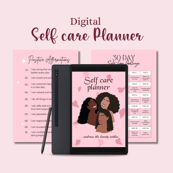 A4 Digital Self-Care Planner & Journal | Period Tracker | Affirmations, Life Tips | 30 Days Self Care | Editable Self Care | Mood Tracker