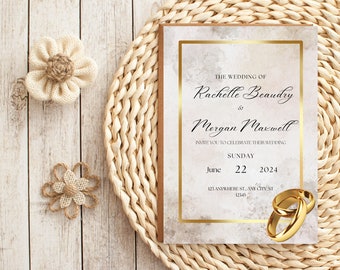 Gold Simple Wedding Invitations | Golden Wedding Invitations | Gold Theme Template | Fancy Wedding Invitations | Golden Border Invitation