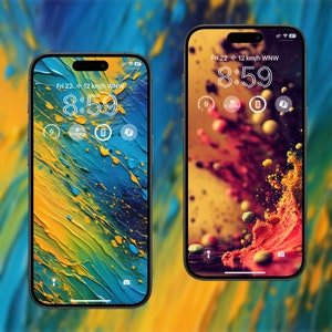 Abstract Color Wallpaper Bundle, Art Acrylic Painting Abstract, iPhone 15 Pro & Max Lock Screen, Brush Stroke Multicolor, Social Media