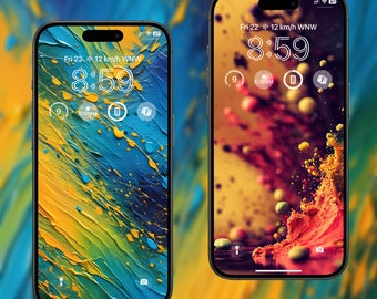 Abstract Color Wallpaper Bundle, Art Acrylic Painting Abstract, iPhone 15 Pro & Max Lock Screen, Brush Stroke Multicolor, Social Media