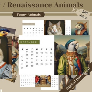 Funny Cute Renaissance Animal Calendar 2025 New Year