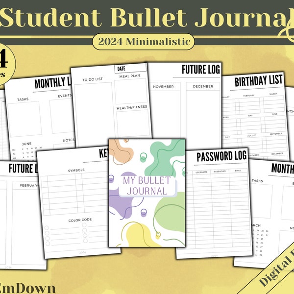 PreMade Student Bullet Journal Planner Pages | Instant Download Printable Planner | Template PDF A4