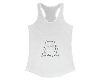 Camiseta sin mangas divertida con espalda cruzada de gato gruñón para mujer