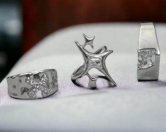 piece set vintage Irregular Cross Star ring, y2k Rings, Silver Adjustable  Ring, Gothic ring, Silver star ring, Gift for her, Summer gift