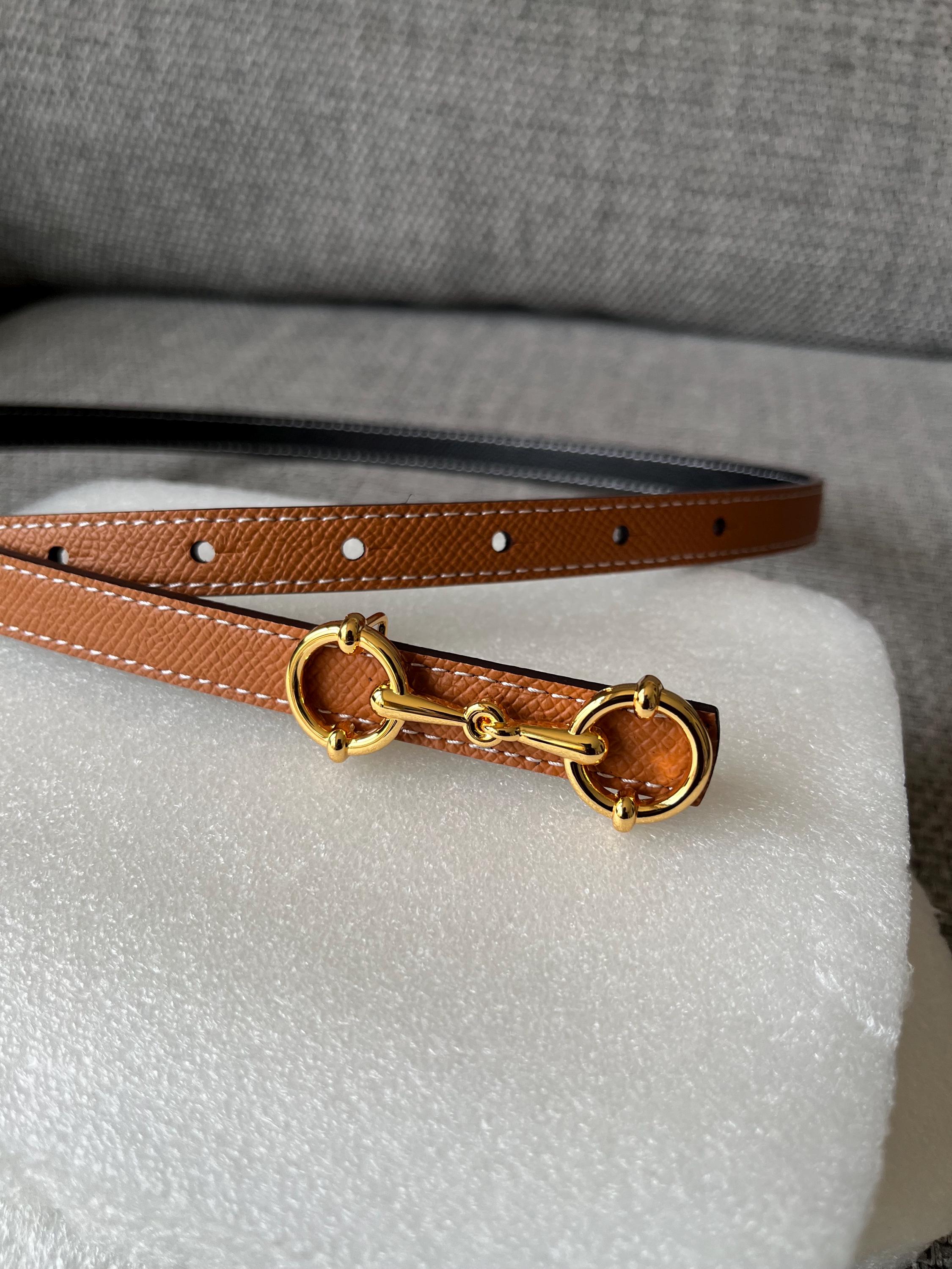 Brown Leather Horsebit Skinny Buckle Belt Gucci Horsebit Accent Leather Waist Belt - Brown Belts  main image 2