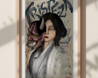 Sadness - Dark Romantic Japanese Style Digital Wall Art, Printable Poster