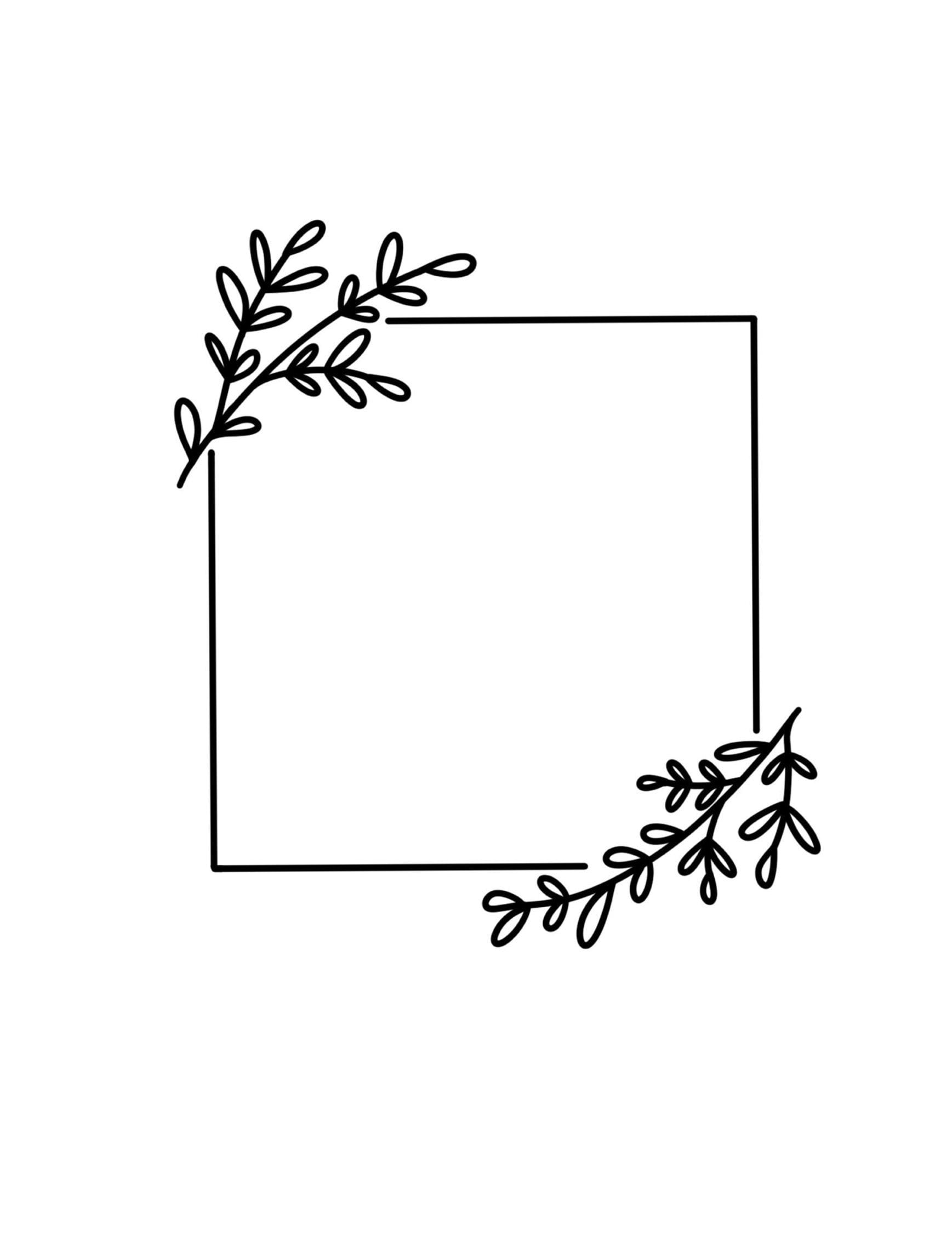 Floral frame svg, digital file, square border, floral leaves, hand drawn, cricut svg