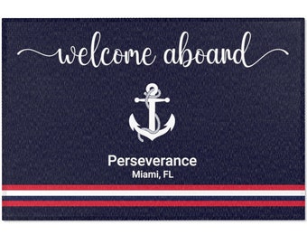 Custom Boat Mat, Welcome Aboard Doormat for Boat Yacht Beach House Personalized Gift for Captain Mat Anchor Decor Nautical Accessories