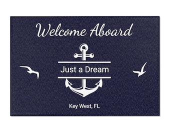 Custom Boat Gift Welcome Aboard Mat for Boat Yacht Beach House Pontoon Personalized Gift for Captain Nautical Anchor Accessories Doormat