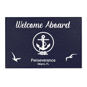 Custom Boat Mat for Stateroom Boat Yacht Beach House Personalized Gift for Captain Anchor Decor Nautical Accessories Welcome Aboard Doormat