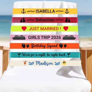 Custom Towel Band for Cruise Chairs, Personalized Towel Holder, Cruise Ship Essentials, Stretchable  Elastic Strap, Chair Saver, Chair Band