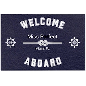 Custom Welcome Aboard Mat for Boat Yacht Boat Beach House Personalized Gift for Captain Nautical Anchor Decor Doormat Made in USA