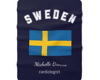 Custom Sweden Blanket, Flag of Sweden, Sherpa Fleece Throw Blanket, Personalized Country Flag, Name Blanket, Swedish Gifts, Couch Bed Sofa