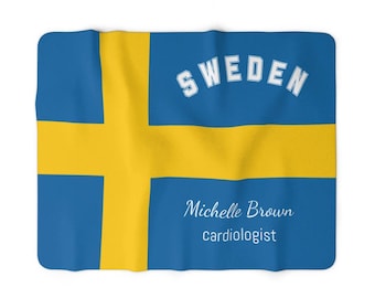 Custom Swedish Blanket Personalized Flag of Sweden Sherpa Fleece Throw Blanket Country Flag Name Blanket Swedish Gift for Couch Bed Sofa