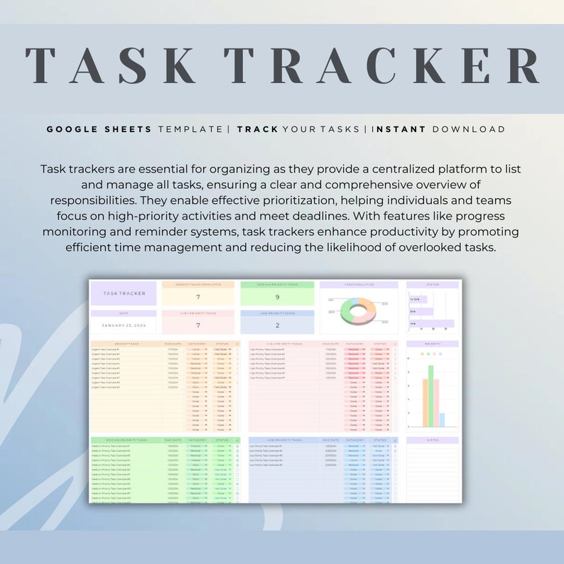 Task Tracker Spreadsheet - to Do List - Google Sheets Template - Task ...