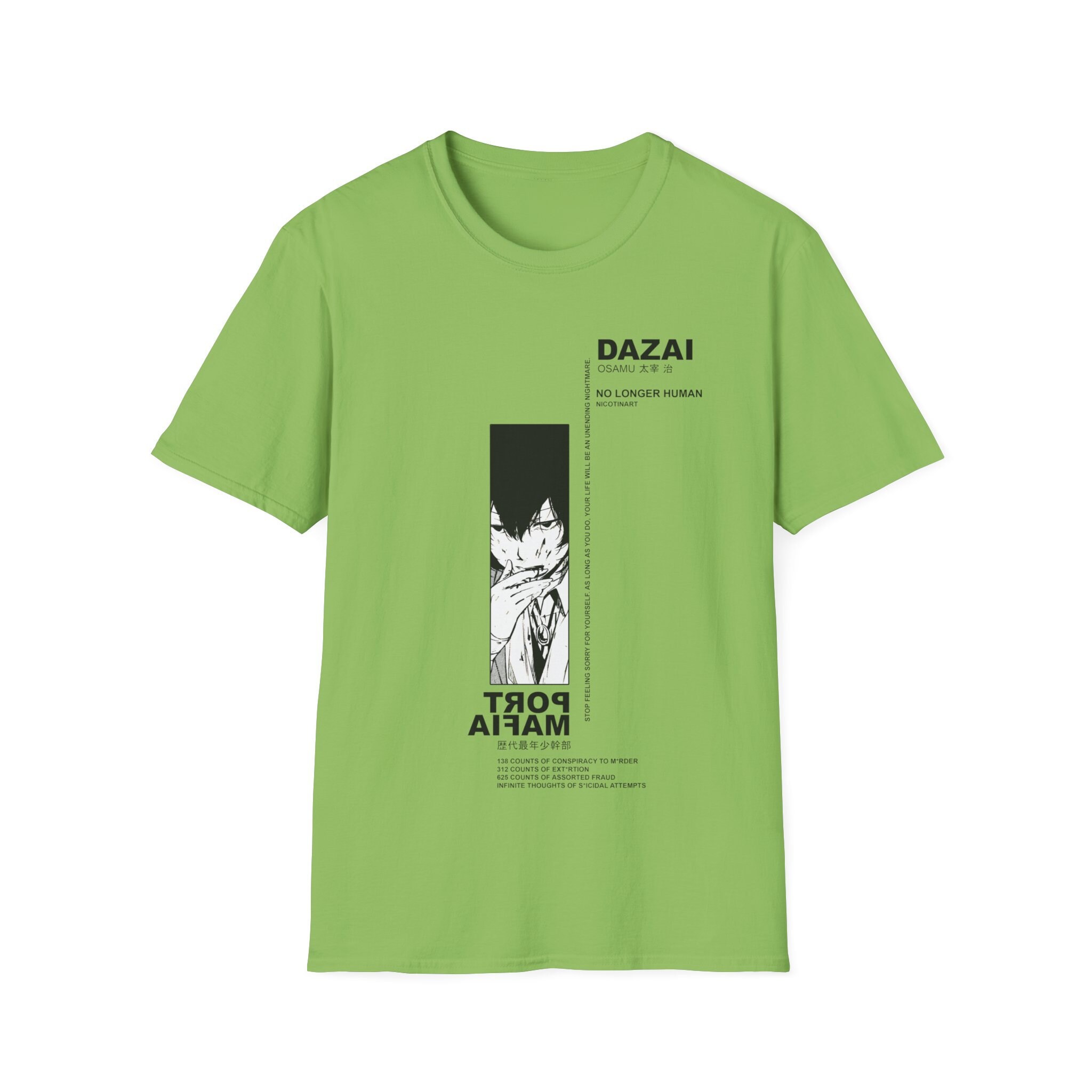 Anime Bungo Stray Dogs Dazai Osamu Kawaii Cartoon Printed Tshirt
