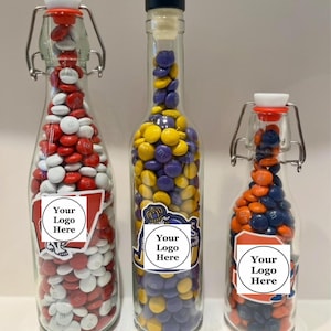 Collegiate Glass Bottle with M&Ms and Sticker Logo (ANY SCHOOL)