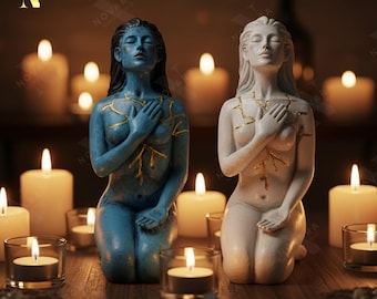 Self Love Healing Sculpture, Broken Woman Statue, Blue and Gold Goddess Statue, Feminine Art, Earthy Decor, Debra Bernier Inspired Art.