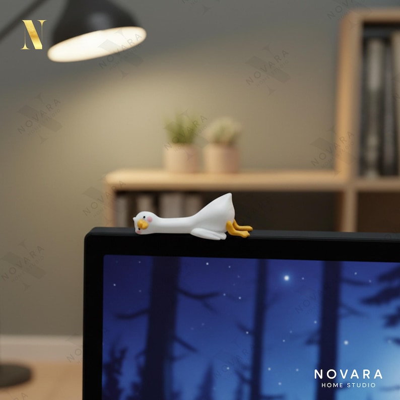 Duck Monitor Buddy Figurine, Cute Goose Desk Decor, Funny Computer ...