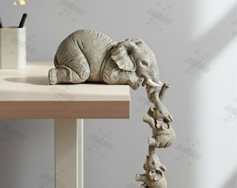 Figura familiar de madre elefante, estatua de resina, elefantes con dos bebés, estatuas de animales hechas a mano, adorno de decoración de mesa.