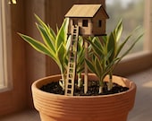 Mini Wooden Treehouse for Plants, Fairy Garden Decor, Tiny Plant Accessory, Gift for Garden Lovers, Cute Indoor Plant Decoration.