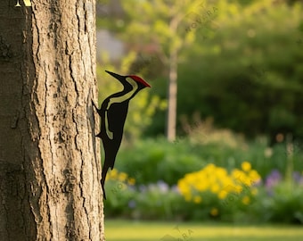 Metal Woodpecker Silhouette | Rustic Steel Bird Art for Garden, Tree or Fence | Outdoor Yard Wildlife Decor, Wrought Iron Bird Ornament.