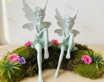 Escultura de hada de las flores, elegante estatua de hada sentada, estatua de resina resistente a la intemperie, escultura de alas de ángel, regalo perfecto para los amantes de las hadas.