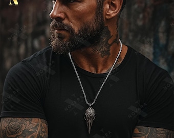 Minimal Crow Skull necklace, Gothic Raven Pendant for Men, Dark Aesthetic Minimalist Necklace, Edgy Silver Necklace, Gothic Jewelry for Him.