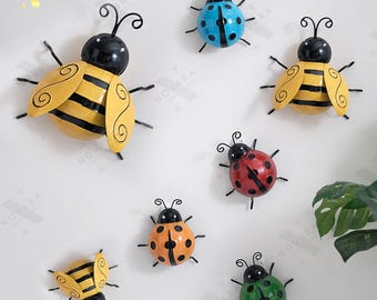 Decoración exterior de mariquitas, adornos metálicos de insectos para el jardín, insectos, pequeñas figuritas de abejas, figurita decorativa para el jardín, escultura de mariquitas coloridas.