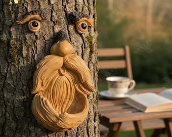 Decoración de jardín con cara de árbol, escultura divertida de abrazador de árboles, decoración de árboles al aire libre, arte de patio caprichoso, escultura de jardín caprichosa.