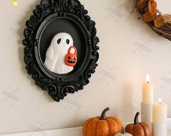 Decoración de pared gótica espeluznante: arte de marco fantasma hecho a mano, acento hogareño de Halloween, decoración fantasma linda y espeluznante, lindo acento hogareño gótico, arte fantasma.