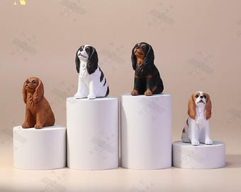 Figura de Cavalier King Charles Spaniel, estatua de cachorro realista, escultura de cachorro, adorno de animal, decoración para tablero de automóvil, regalo para amantes de los perros.