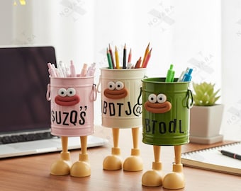 Lindo portalápices de metal de dibujos animados, divertido organizador de escritorio, almacenamiento de papelería kawaii, portalápices creativo, decoración de escritorio de estudio para niños.