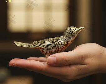 Figura de pájaro de cobre hecha a mano, mini estatua de gorrión, pequeña escultura decorativa de pájaro, decoración rústica de cobre para el hogar.