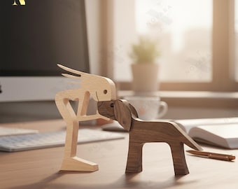 Wooden sculpture gift, handmade dog figurine, Man and dog decor, Wooden Figurines, table decoration, unique family figures.